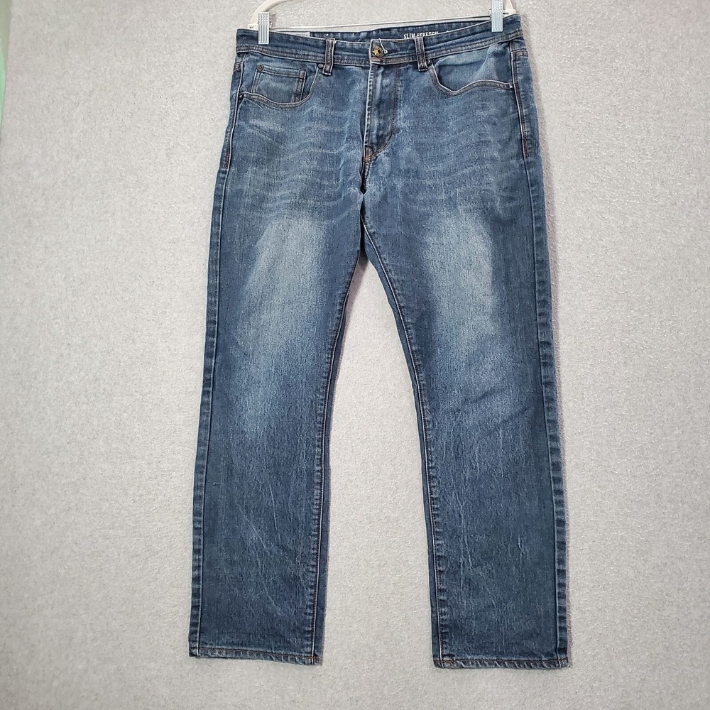 MBX Men Jeans 34x30 Blue Denim Slim Stretch Straight Mid Rise‎ (35x28)